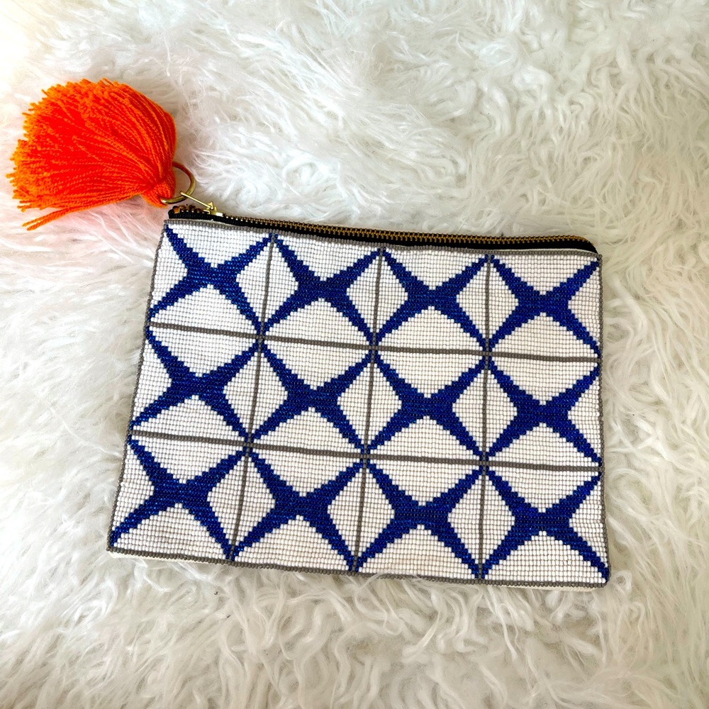Meso Goods Blue Beaded Geometric Pouch Tassel